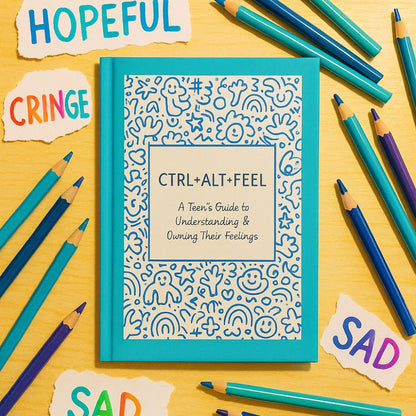 CTRL + ALT + FEEL journal for teens – a guide to understanding and owning emotions, shown on a calm, cozy setup